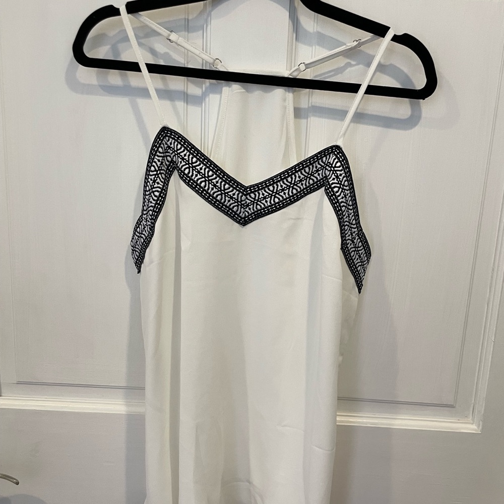 White Halter Top with Black Lace Trim